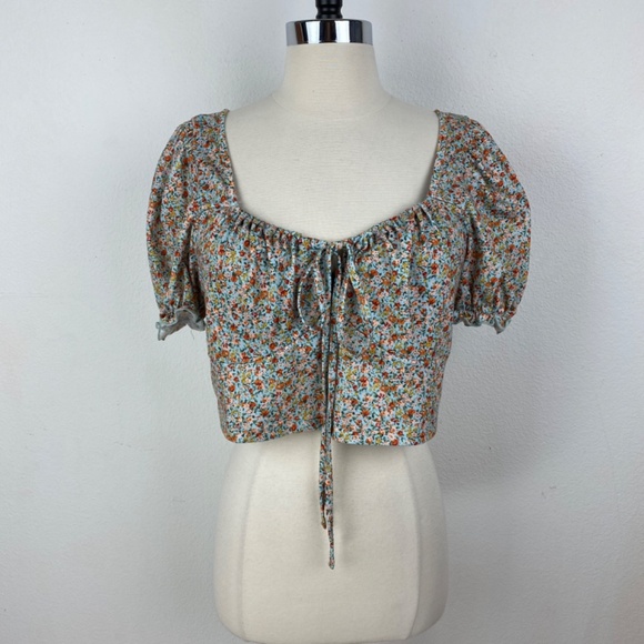 Shein Curve Floral Cropped Top 2XL Puff Sleeve Boho Peasant Country Farm Style - Picture 5 of 11